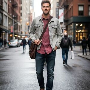 Van Heusen Men’s Plaid Button-Down Shirt - Burgundy/Grey -L- Excellent Condition